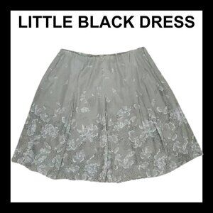 LITTLE BLACK DRESS Taupe silk pleated floral elastic waist a-line skirt